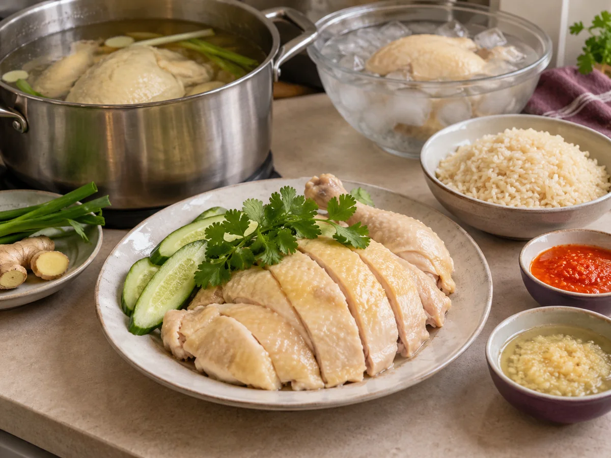 Hainanese Chicken Rice with a Whole Frozen Chicken