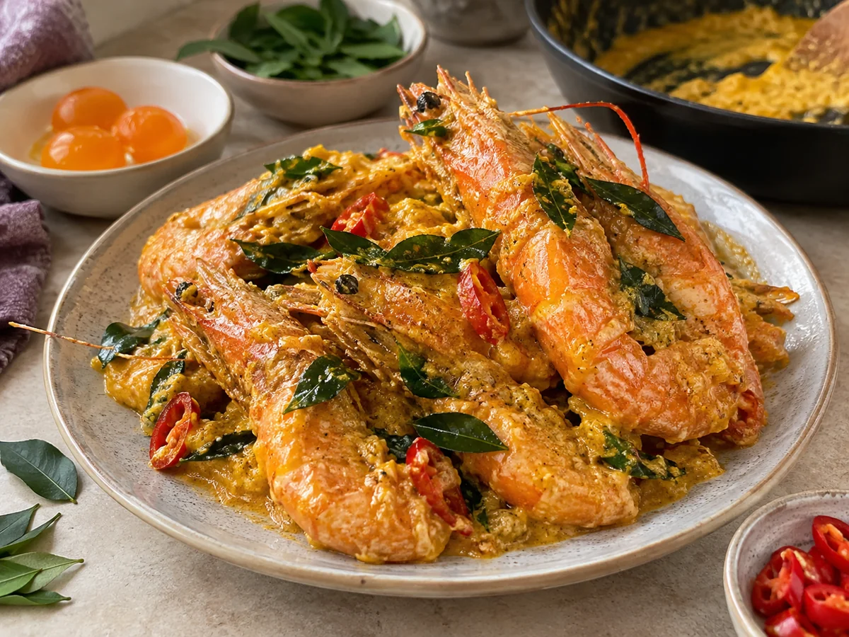 Salted Egg Prawns with the Sauce That Clings