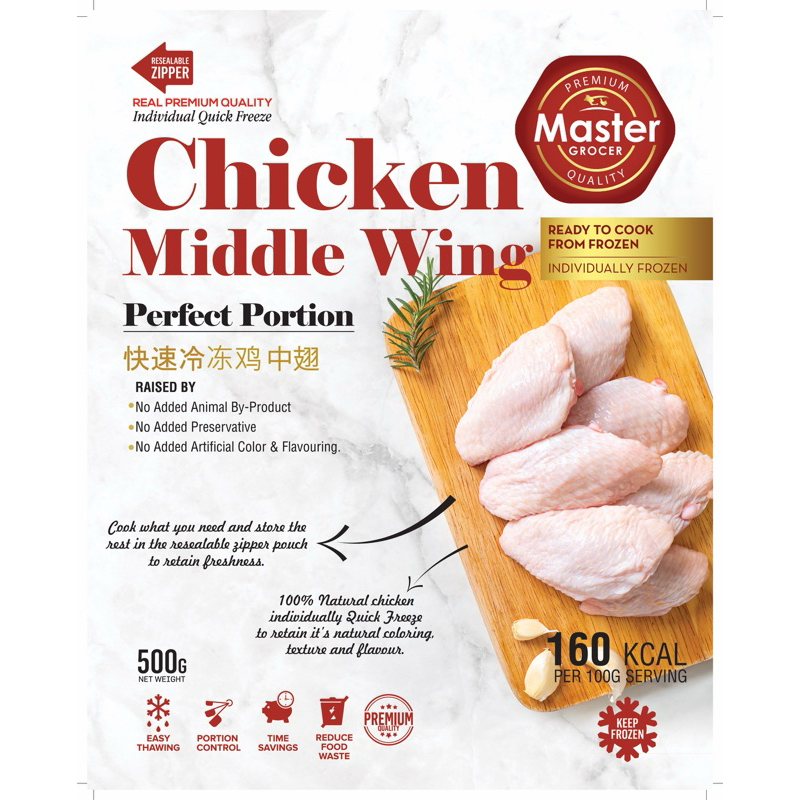 Master Grocer’s Frozen Chicken 2joint Wing 1kg & Middle wing 500g