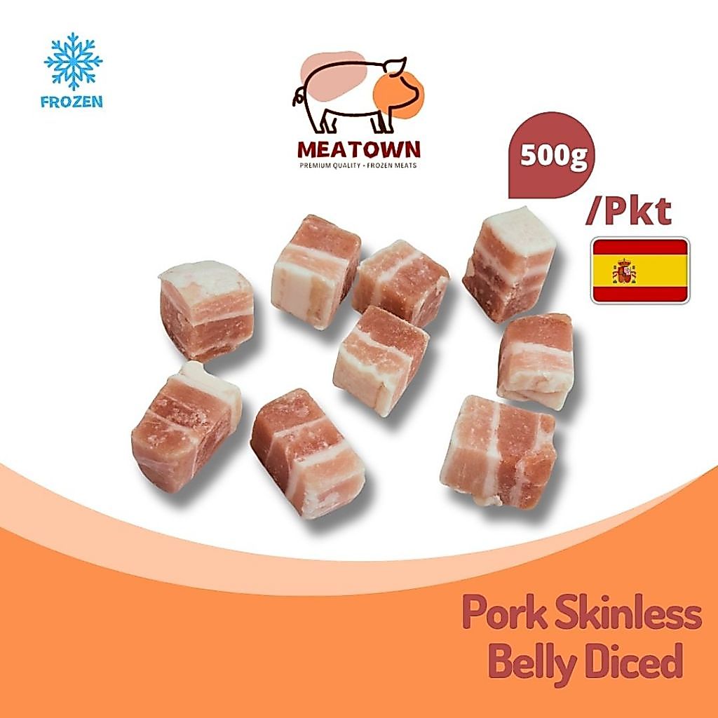 [Meatown] Spanish Premium Skinless Pork Belly Cube/Slice 500g/Pkt